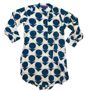 Sana Safinaz Teal Multicolor 3/4 Sleeve 100% Cotton Tunic Dress Size M